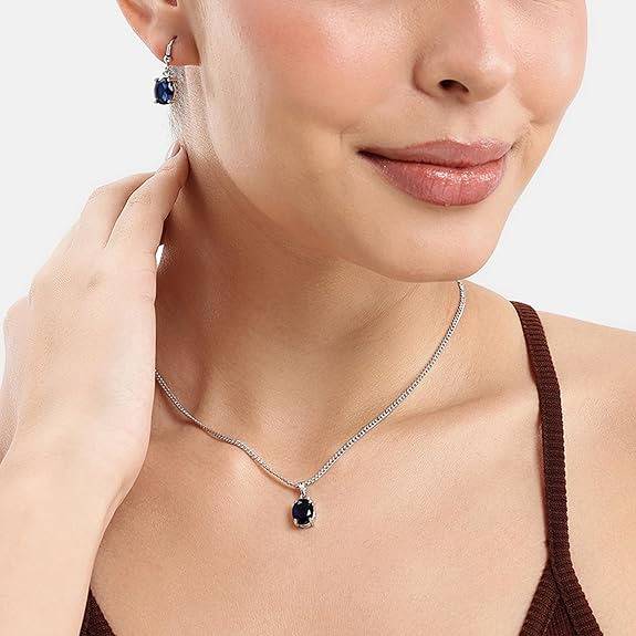 Sleek Ad Oval Pendant Set In Rhodium– Office & Daily Wear : AD-859-IRBLPDER