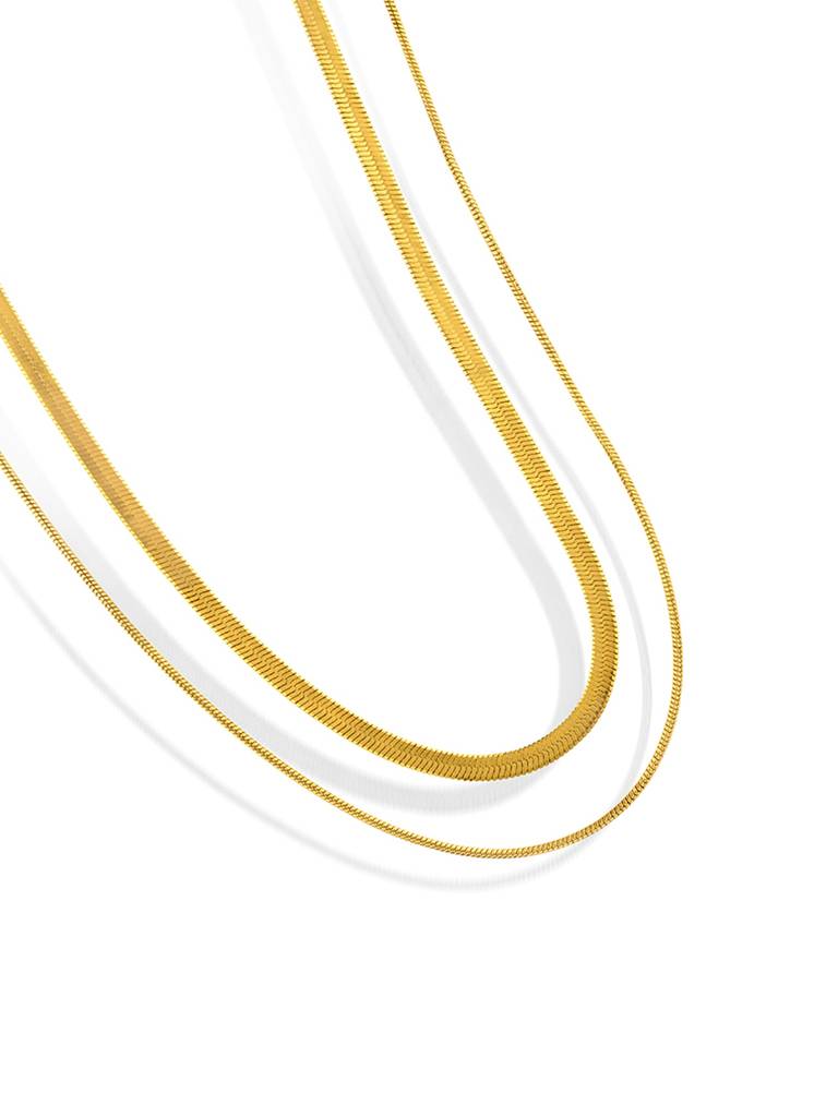 18K Gold Plated Golden Layer Necklace Stainless Steel Waterproof & Anti-Tarnish : N35SJSS0G