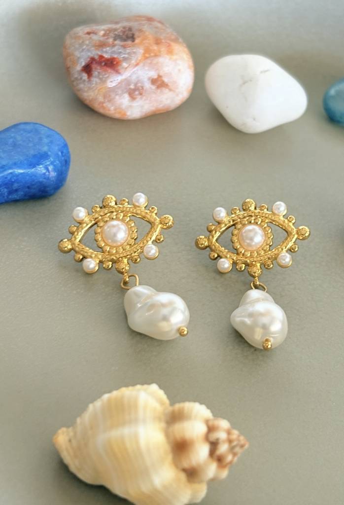 Eye Pearl Earrings - Waterproof, 18K Gold Plated : SS_EARRINGS_EYE_PEARL_GOLD