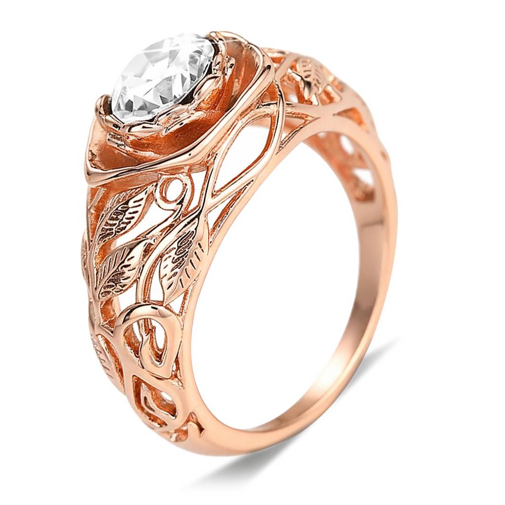 Rose Gold Plated Crystal Studded Fancy Engagement Ring Contemporary Jewellery For Women & Girls (Us 7) : PX9R3033C-7