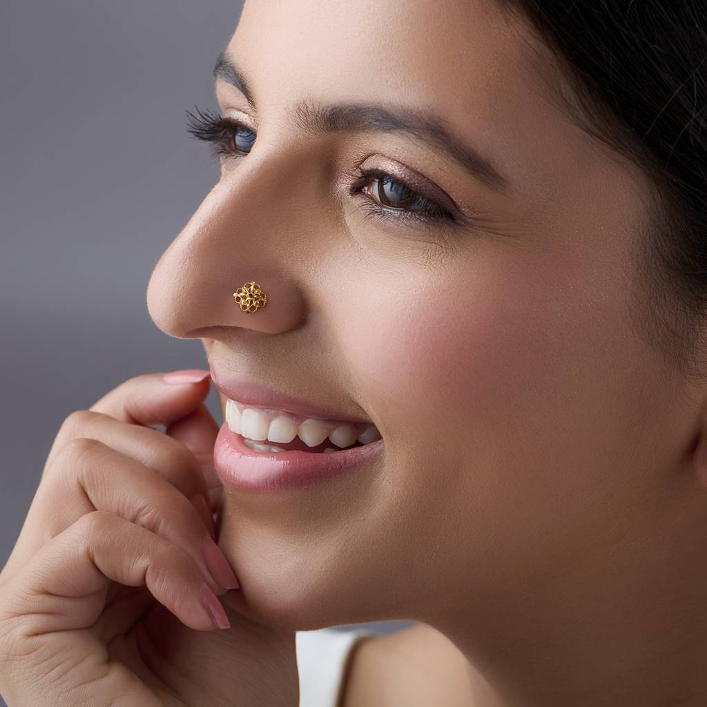 Yuvora 18K Yellow Gold Luminous Celestia Nose Pin For Women | Screw Back Closure | Bis Hallmarked | Pure : PCNP1083-DC-18YG-IS
