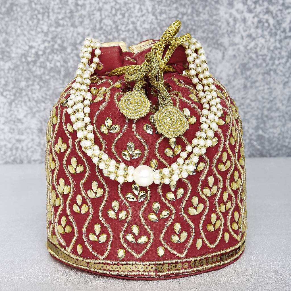 Potli Bag For Women Handmade Evening Wristlet Handbag Stylish Bridal Purse Fashion Bag For Girls (P88B) : P88M