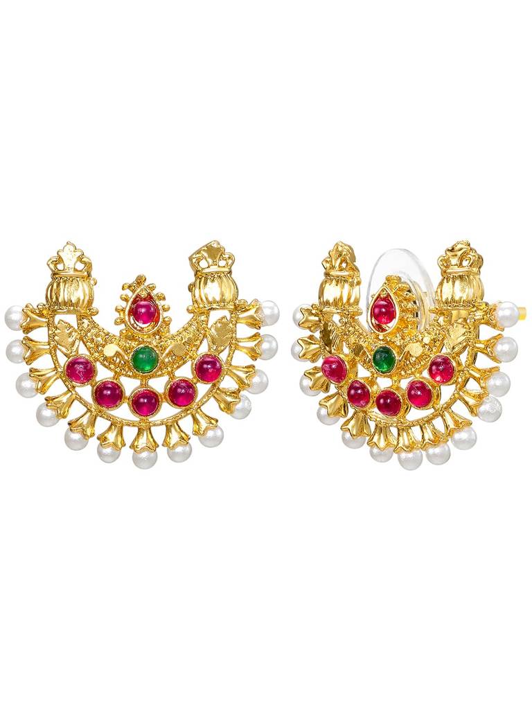 Gold Plated White Pink Long Necklace Earrings Set Jewellery For Women | Traditional Festive & Bridal Jewellery, A : PF04N21RPG