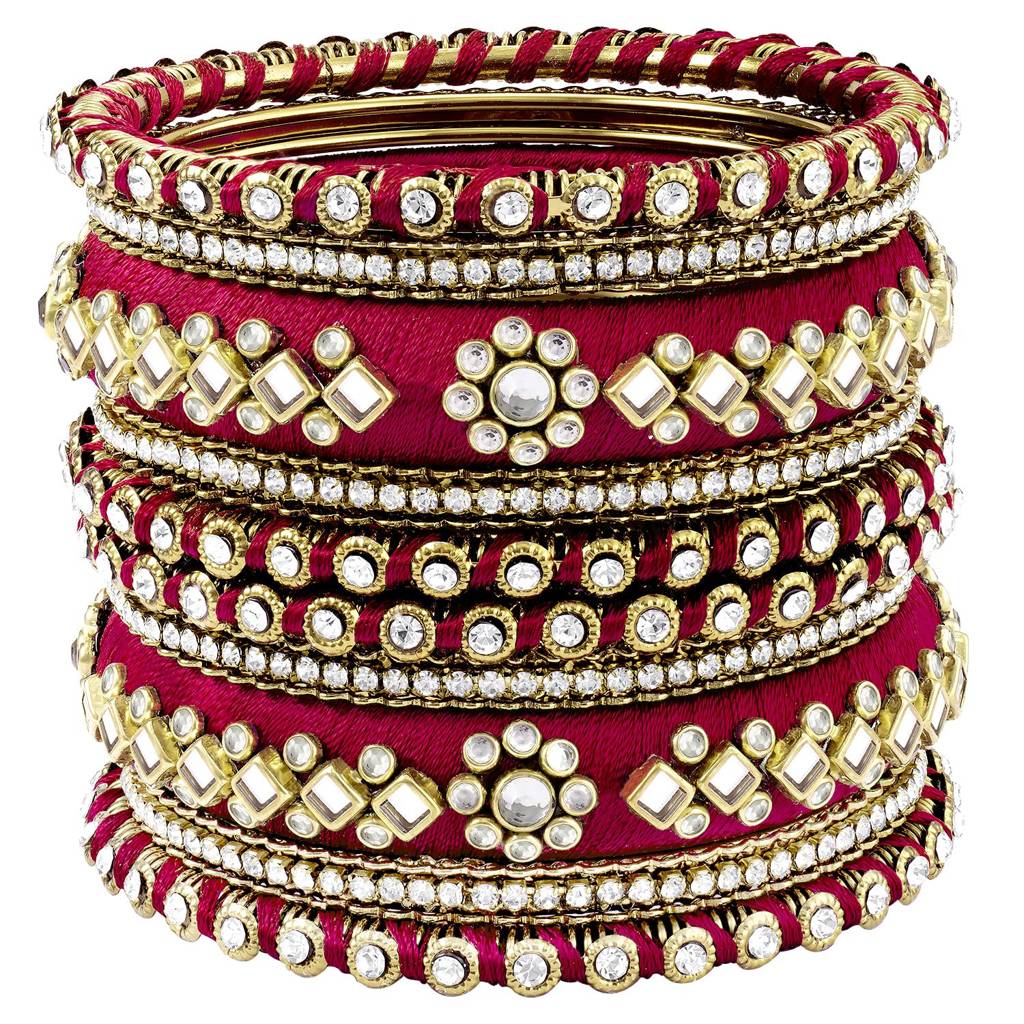 Peora Velvet Matching Fancy Silk Thread Chuda Bangle Set Navratri Gift For Women : PF51B46RW-8