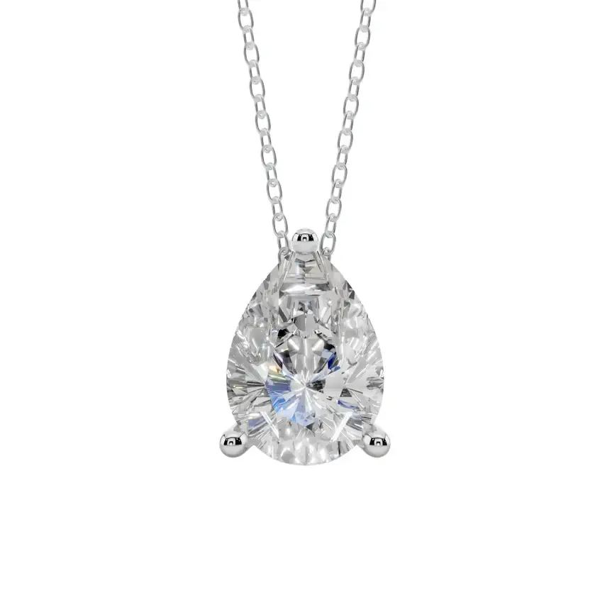 Chic Pear Solitaire Semi Silver Pendant Necklace : VST-PER-10-SM-W-C