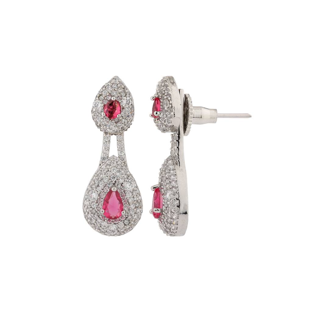 Sparkling Elegance Ruby Luxe Interchangeable American Diamond Jacket Earrings : 8905124553574