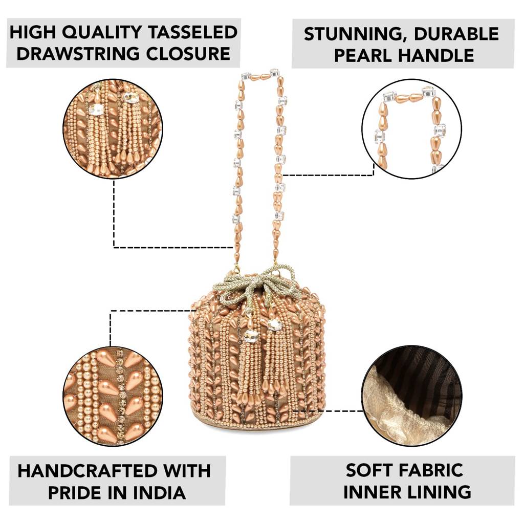 Rose Gold Potli Bags For Women Evening Bag Clutch Ethnic Bride Purse With Drawstring(P36C) : P36C