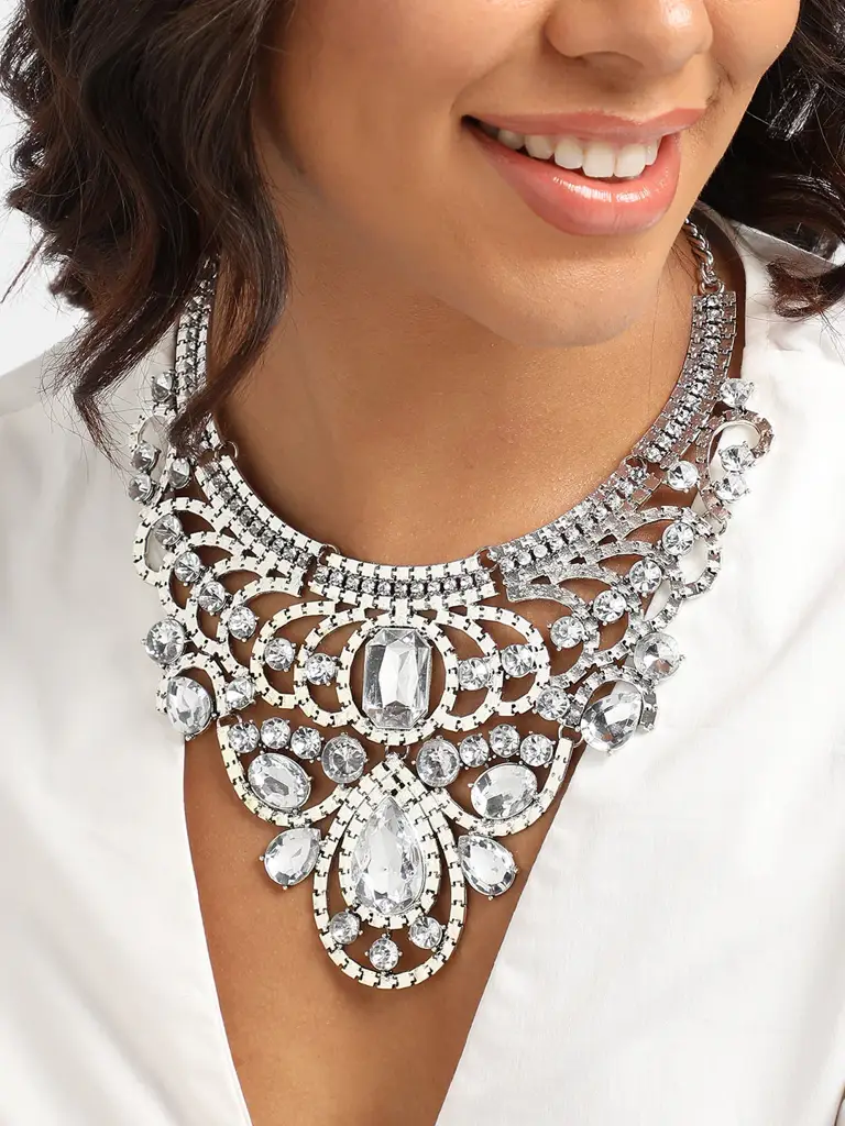 Sanika-Women'S Silver Contemporary Maxi Stone Necklace : SOHINC9888