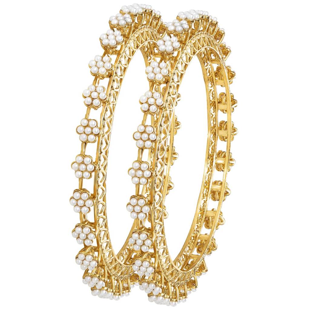 Ethnic Gold Plated White Small Beads Studded Bangles For Women : PF106B07W-S2-8