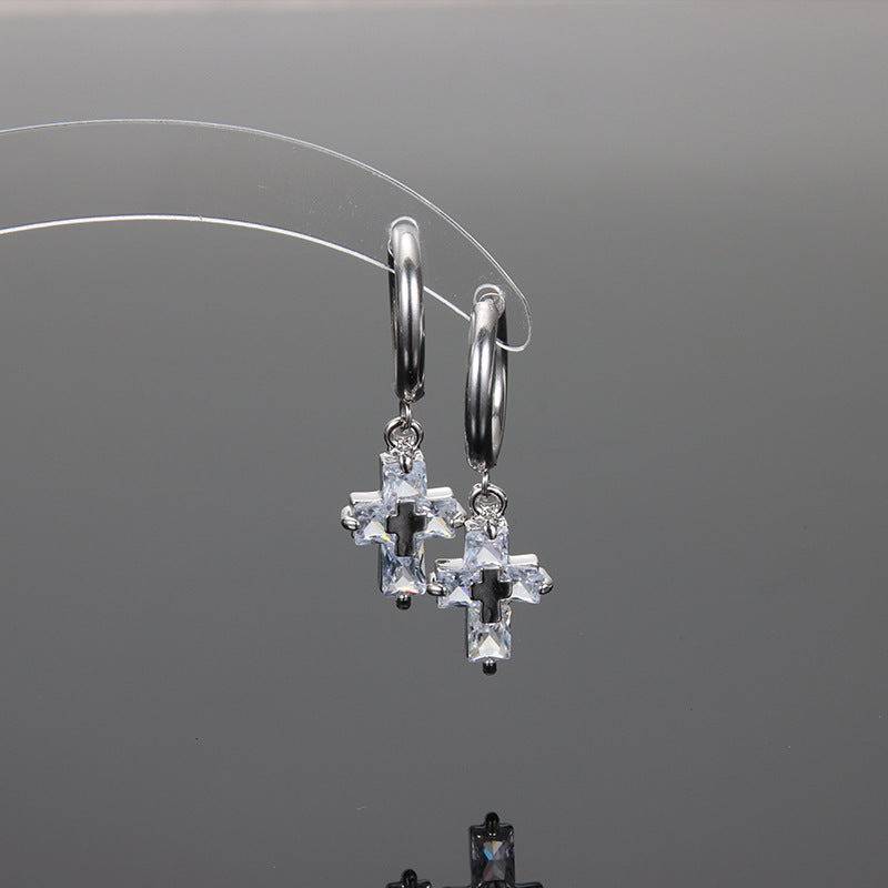 Crystal Cross Silver Earrings : ME2C0305