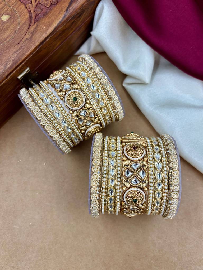 Bridal Kundan Pearl Bangles Set – Traditional Indian Jewelry : HB-37-24