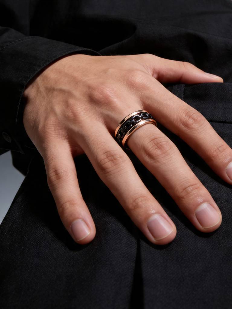 Touch925 Pure 925 Silver Men’S Onyx Link Ring : CIGR342