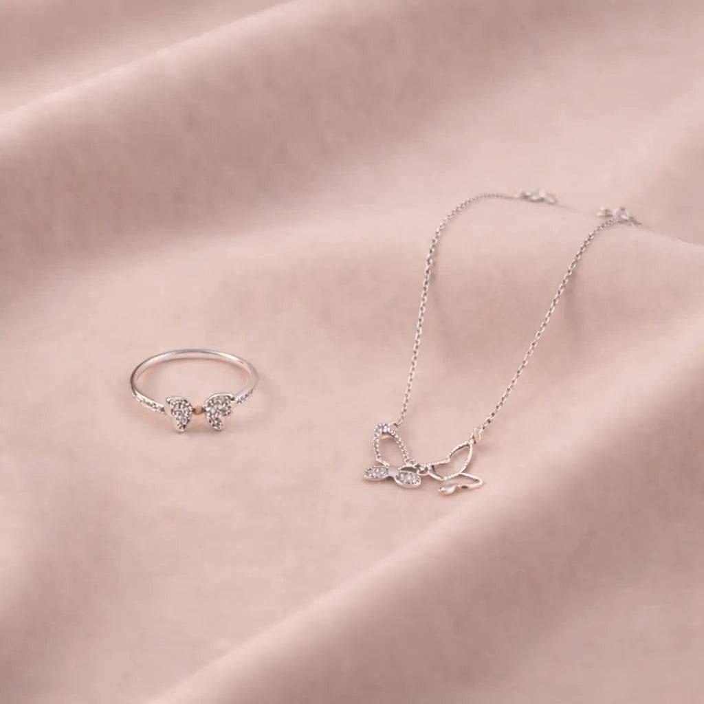 Regal Butterfly Necklace And Ring Combo : NRC-077-S-1