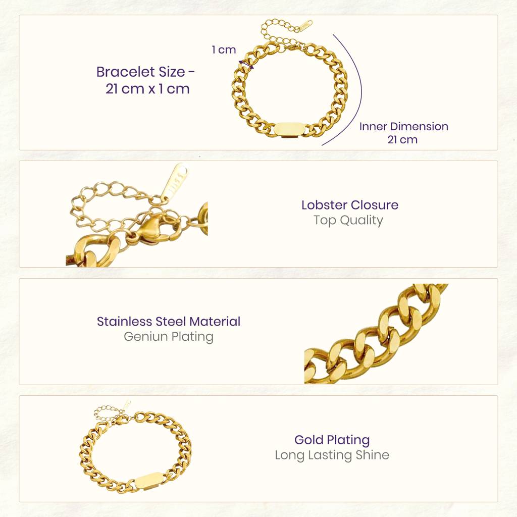 Gold Plated Stainless Steel Link Chain Openable Bracelet Jewellery For Men & Boys : PX9B211G