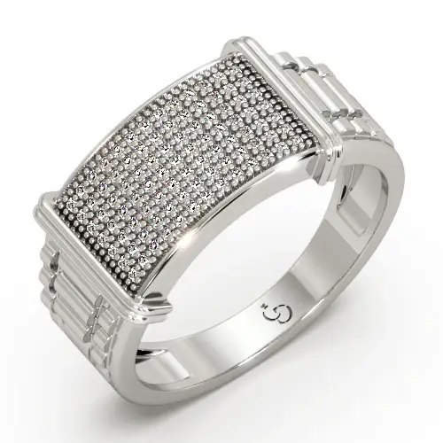 Round Brilliant Diamond Men'S Ring | Full Pavé Cluster Wide Band Design : RG-M-CC-38-YE-Silver925-LabD-9