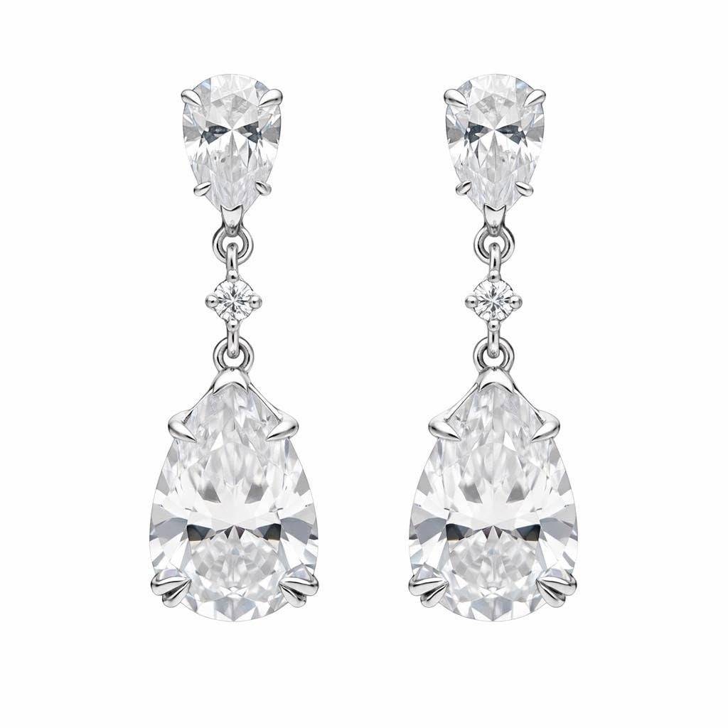 925 Silver Teardrop Cz Drop Earrings Pear Shape : SE_000974