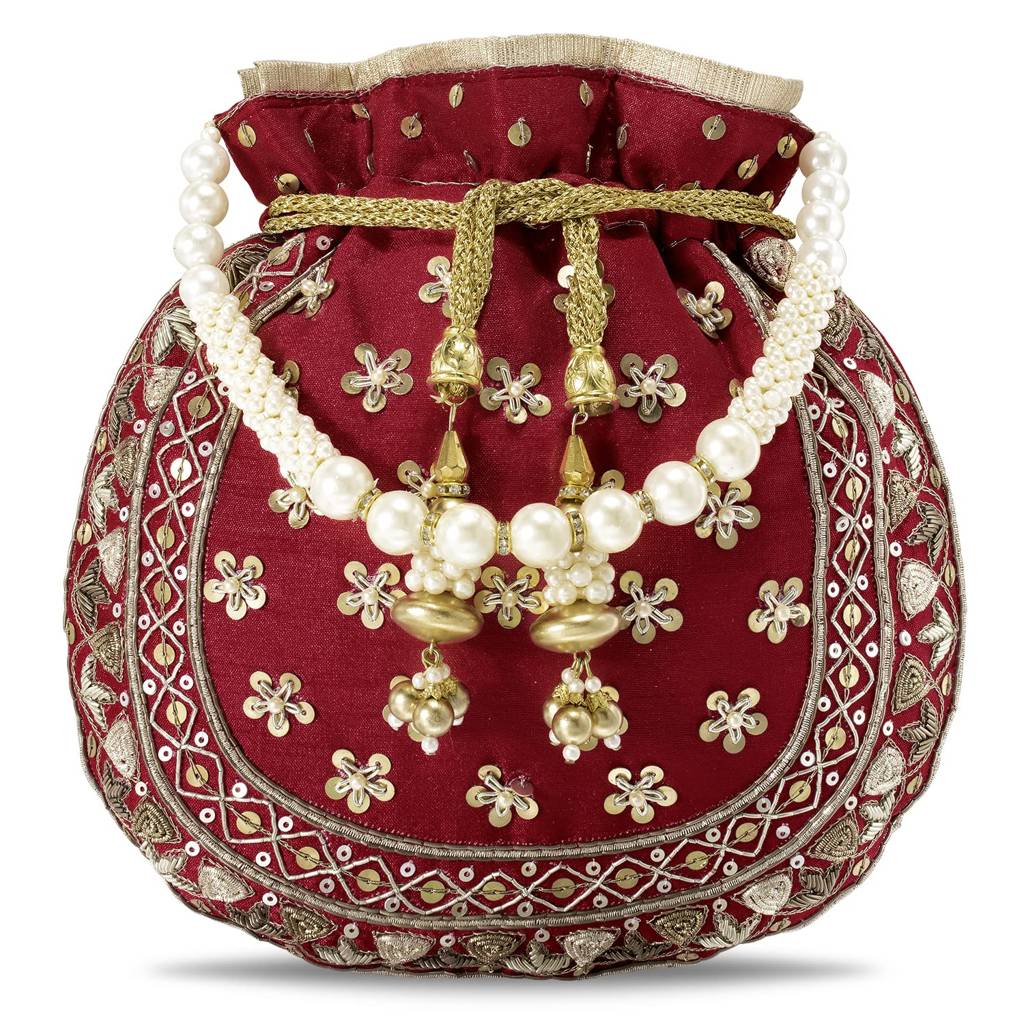 Potli Bags For Women Evening Bag Clutch Ethnic Bride Purse With Drawstring (P54Crm) : P54R