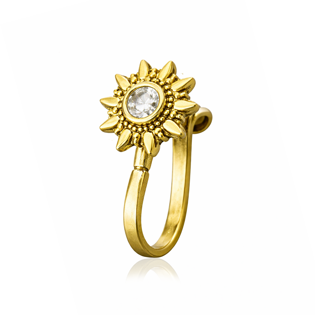 Sunflower Nose Pin 925 Sterling Silver Yellow Plated : CNP-0025