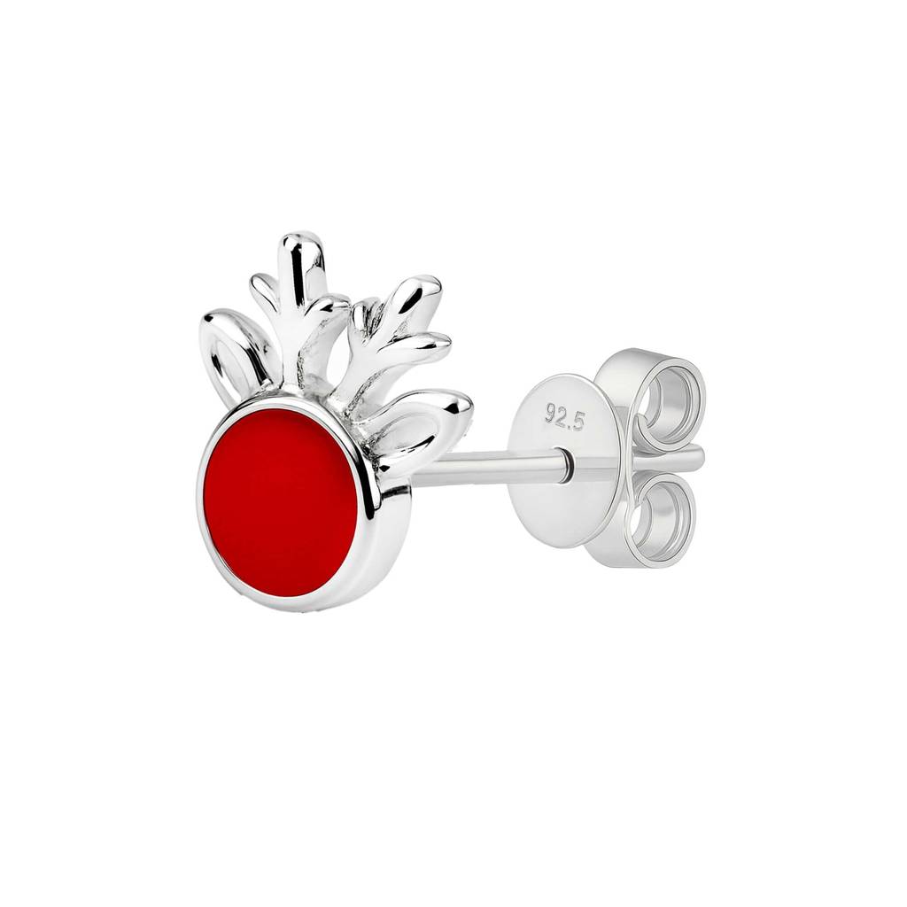 Nipura 925 Sterling Silver Holiday Reindeer Stud Earrings Â€“ Festive Red & Silver Christmas Earrings : NERWW01400315