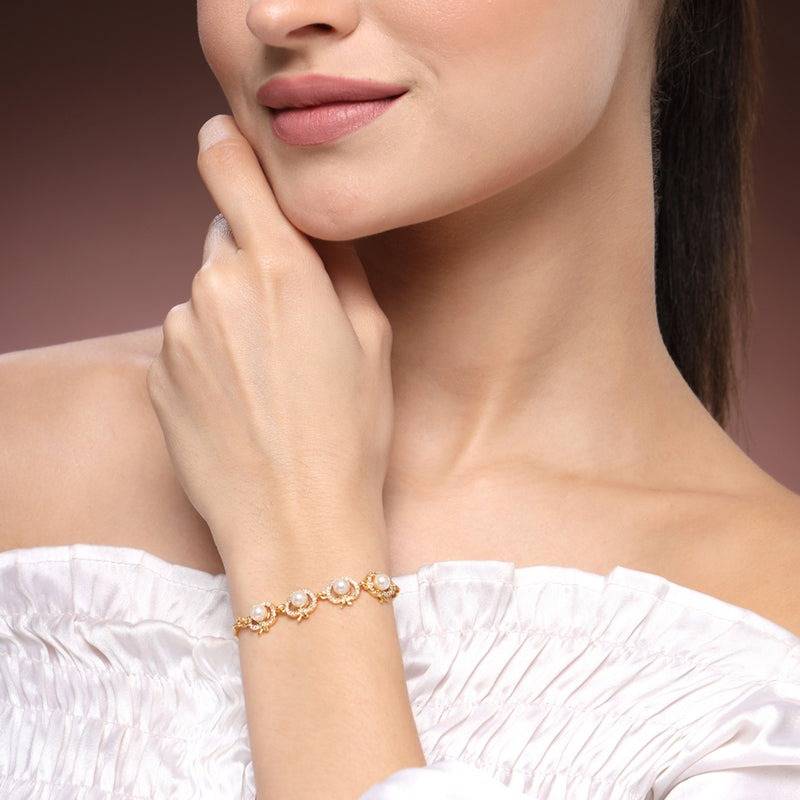 Radiant American Diamond Pearl Center Round Bracelet – Ultra-Light Gifting & Party Wear : AD-141-IGBR