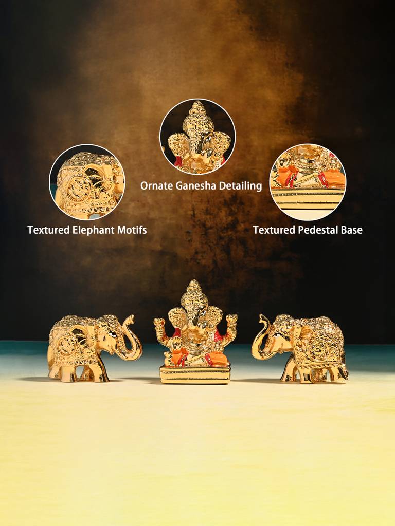 24K Gold Foil Ganesha & Elephant Set : EGGFT382