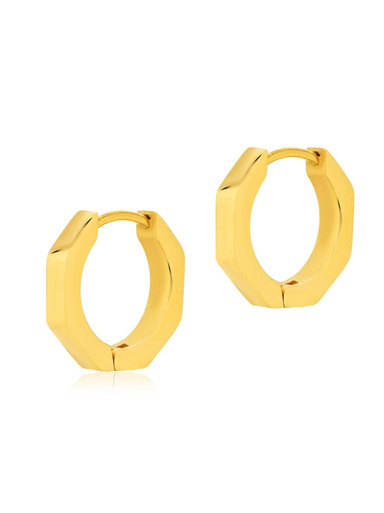 18K Gold Plated Golden Facet Hoop Huggies Stainless Steel Waterproof & Anti-Tarnish : E7ASSS0G