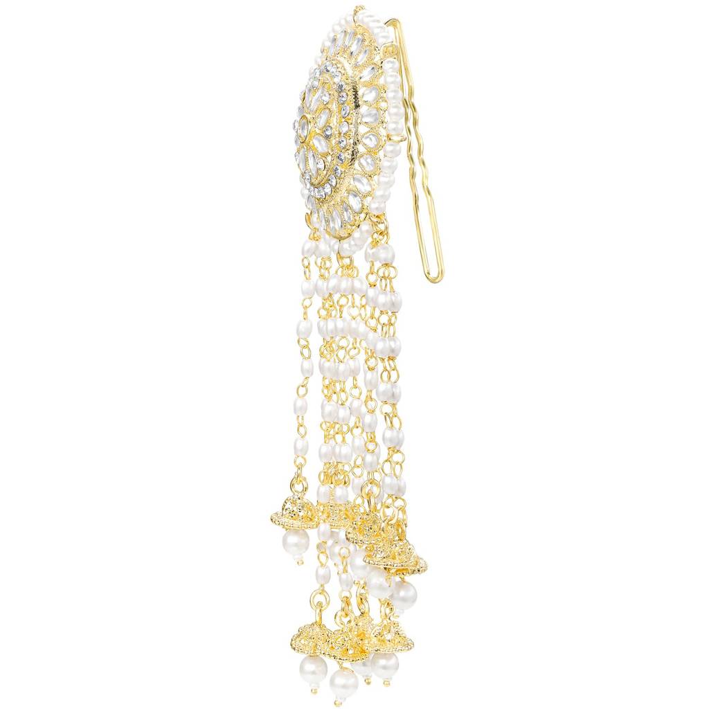 Gold Plated White Ethnic Hair Juda Pin With Latkan Women'S Jewellery : PF09HJ029W