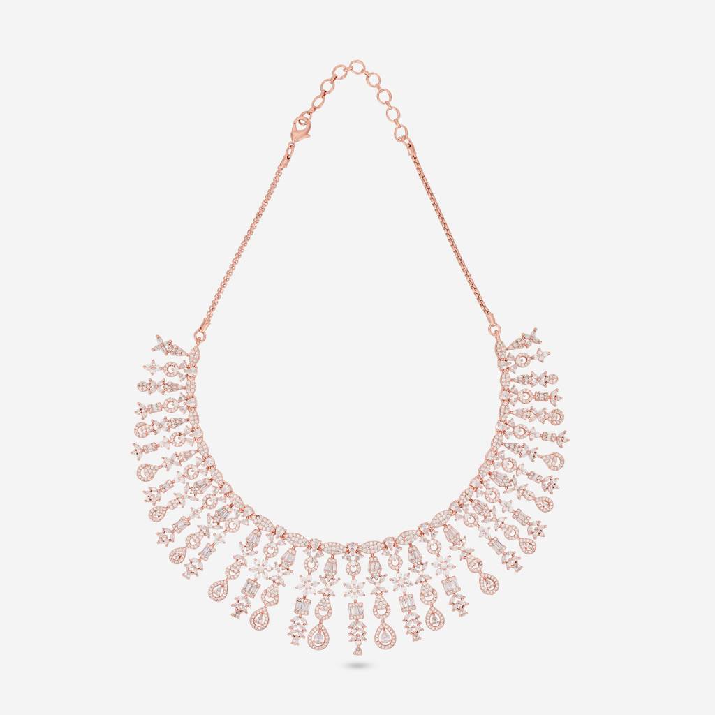 White Rose Gold - Plated Party Wear Zircon Necklace - 463278 : 463278