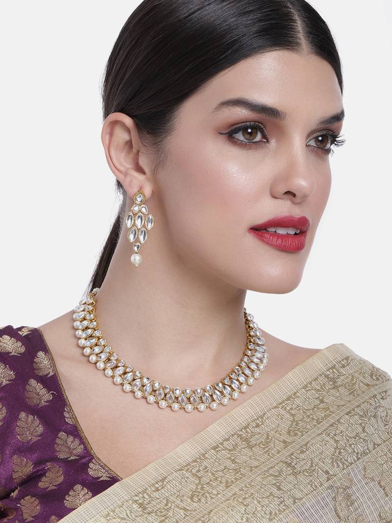 Peora Traditional Pearl Drop Kundan Necklace Jewellery Set : PF25N1010W