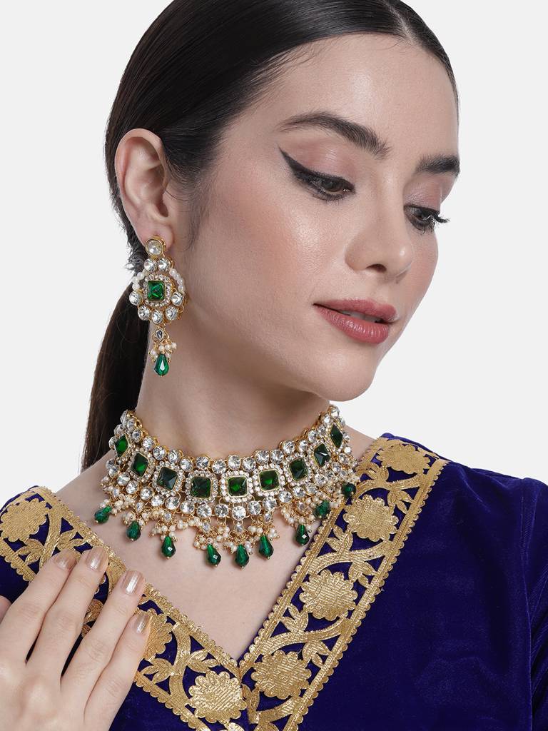 Peora Traditional Gold Plated Kundan Choker Necklace & Dangle Earring Ethnic Jewellery Set Gift For Women & Girls : PF25N1142G