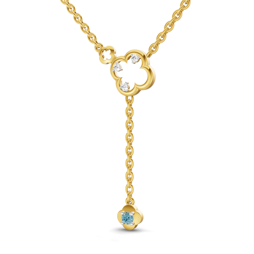 Lab Grown Diamond 0.11Ct 925 Sterling Silver Gold Plated Clover Lariat Necklace : SQN19707-NK-925S-011CT