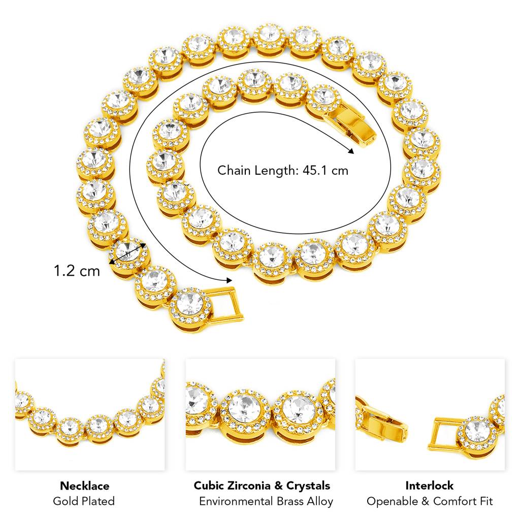 Gold Plated Cubic Zirconia & Crystal Studded Round Tennis Fancy Necklace Stylish Fashion Jewellery For Women & Girls : PX9N213GW
