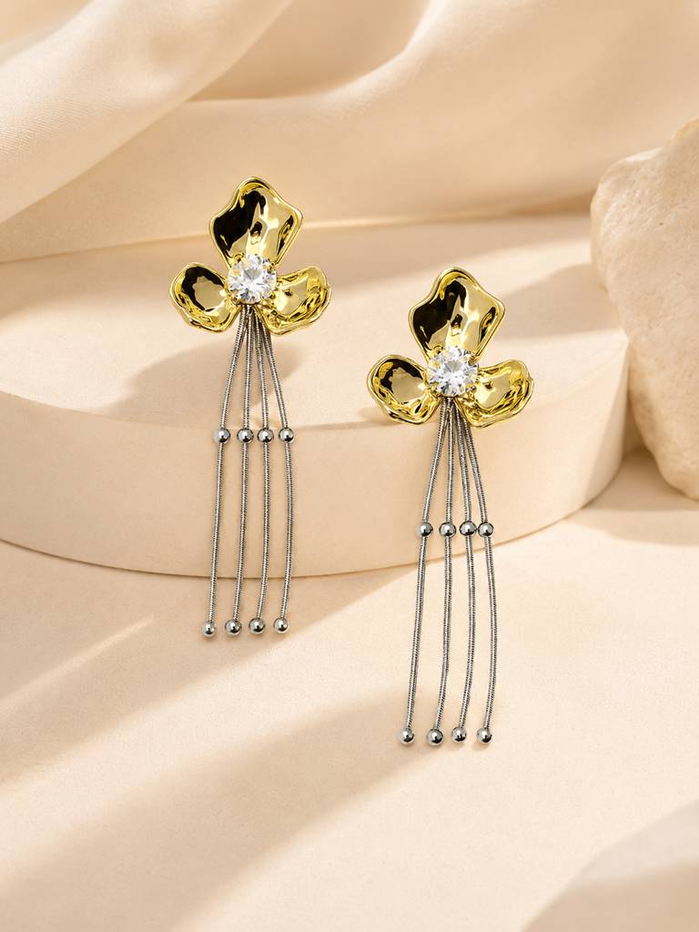 Floral Cascade Drop Earrings : AN-LJ-GO-0065-DE