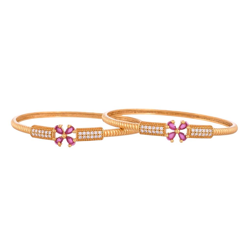 Sparkling Elegance Triangle Cut Red Cz Floral Bracelets : 8905124523256