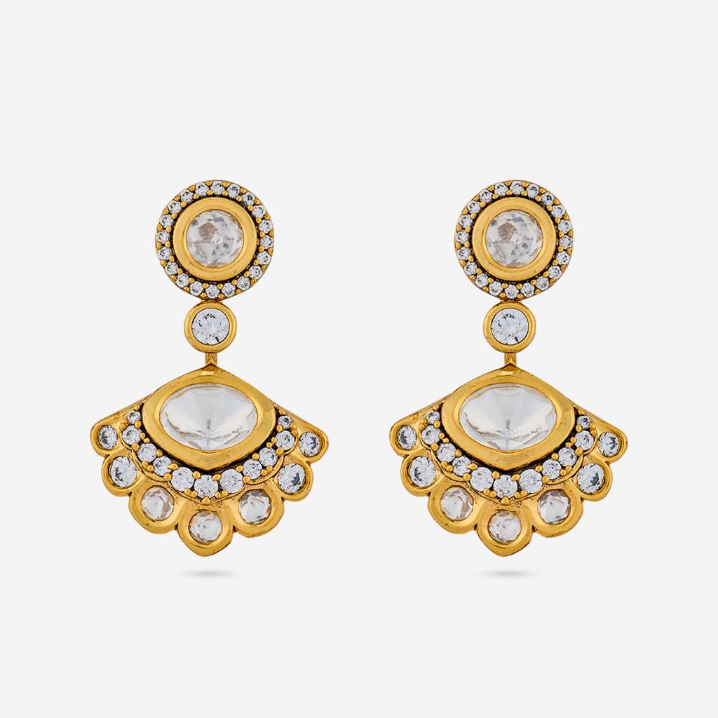 White Victorian - Plated Bridesmaid Kundan Earring - 467966 : 467966