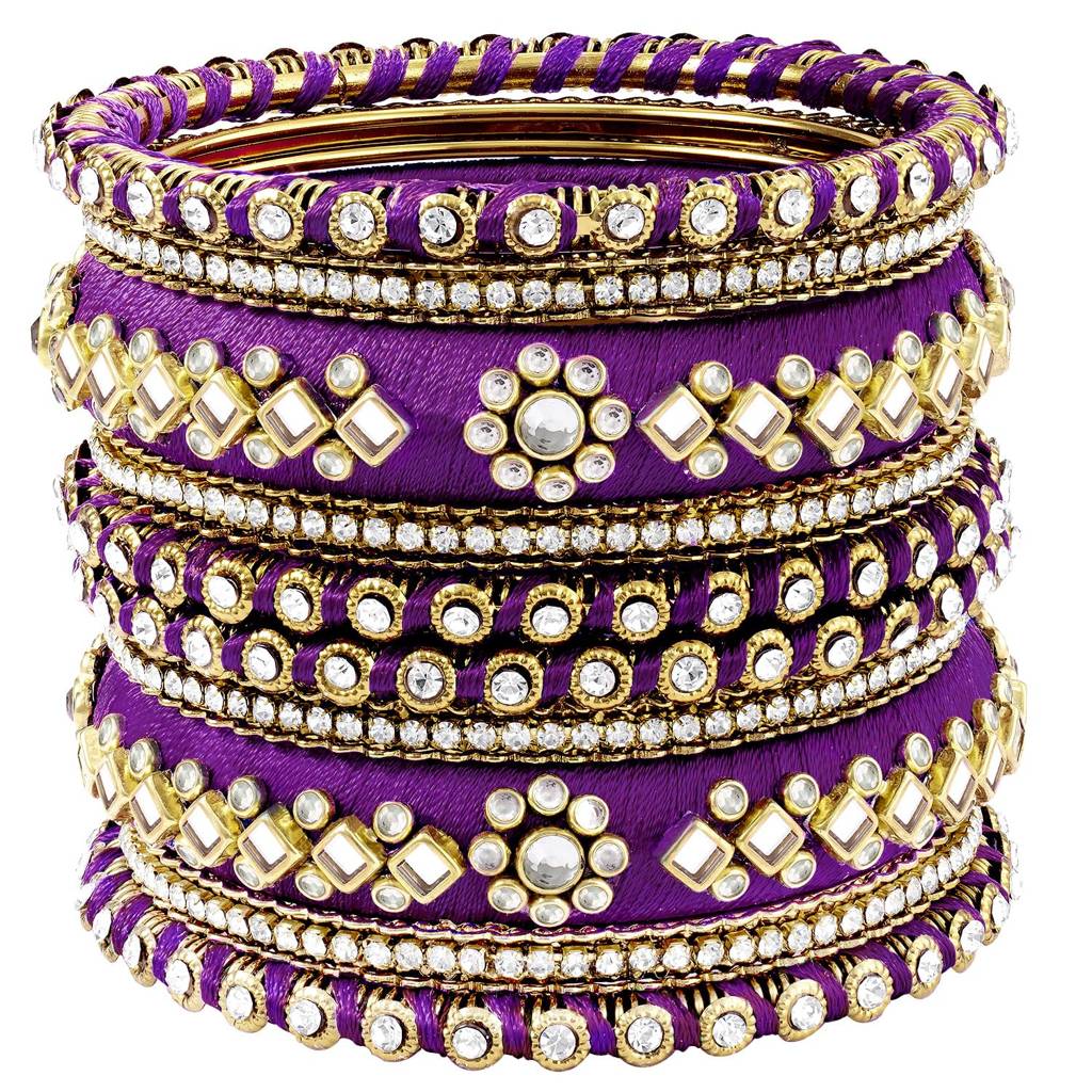 Peora Velvet Matching Fancy Silk Thread Chuda Bangle Set Navratri Gift For Women : PF51B46PW-8