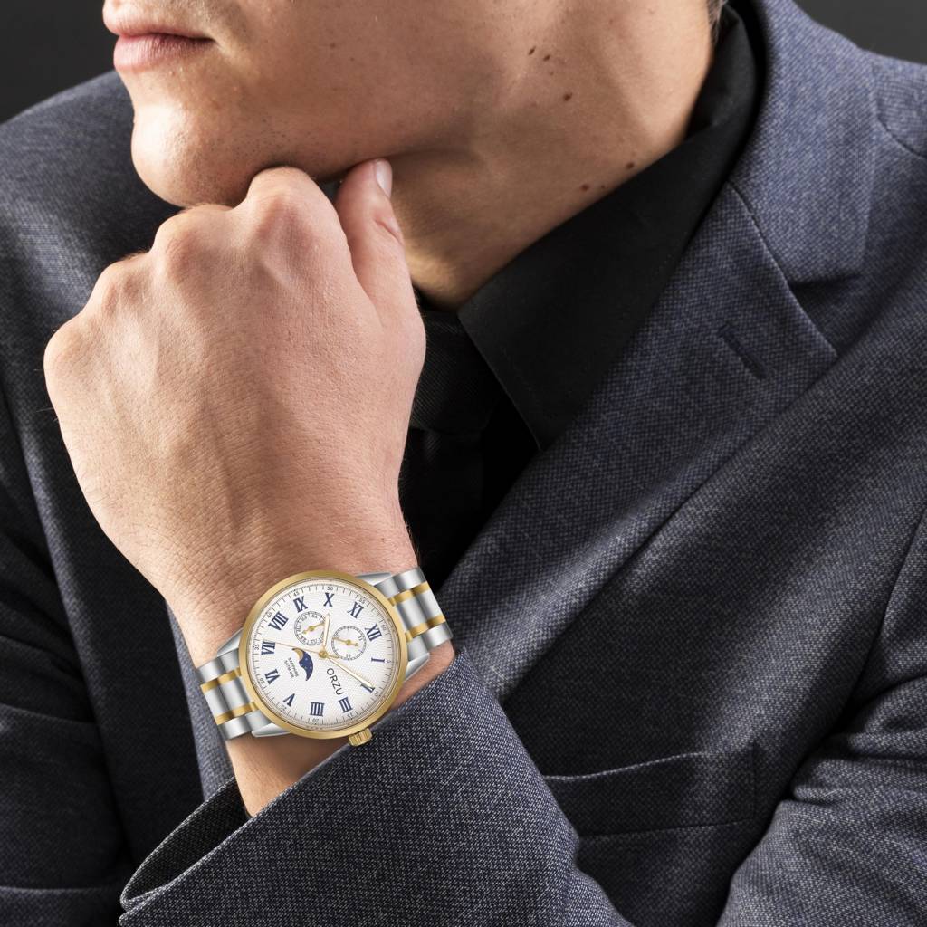 Multifunction Moon Phase Dial Men'S Watch - Mm40021 | Stainless Steel Case & Solid Band | Sapphire Glass | Band Watc : MM40023