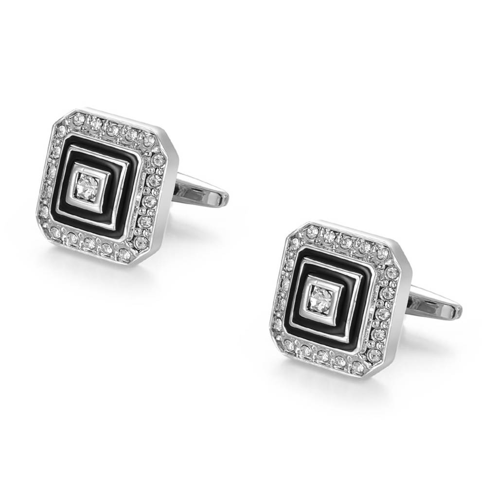 Silver Plated Crystal Studded Cufflinks Classic Formal Accessories Jewellery For Men : PX9CL157BL