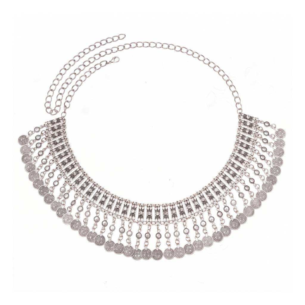 Ethnic Coin Tassel Boho Belly Chain Kamarband For Women & Girls Silver Plated Festive Bridal Jewellery Anniversar : PX9BCH064S