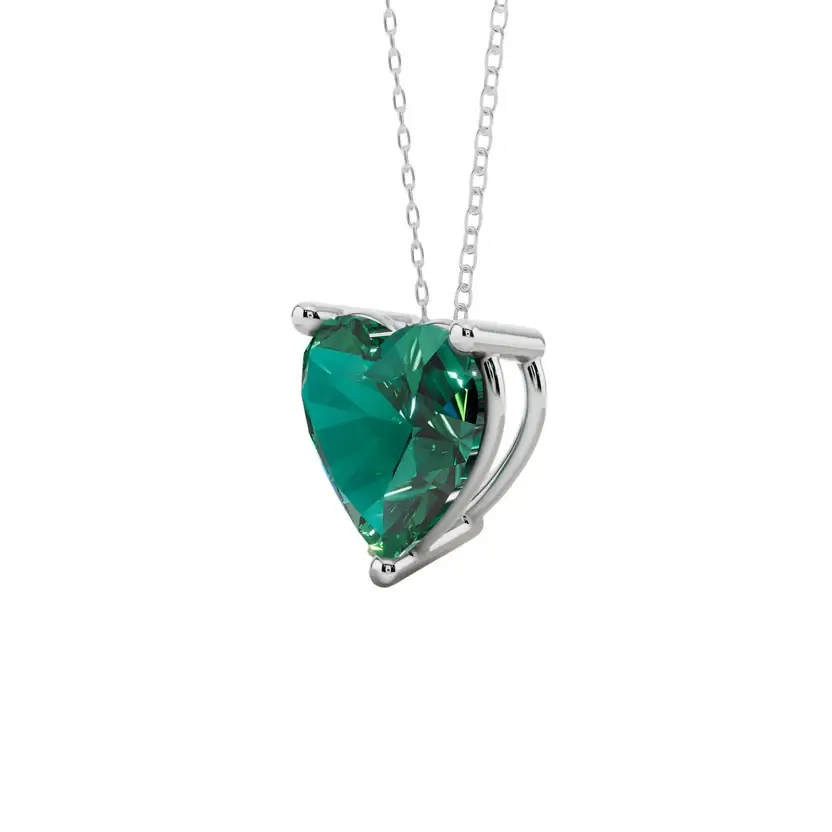 Green Heart Solitaire Semi Silver Pendant Necklace : HERT-GRN-10-SM-W-C