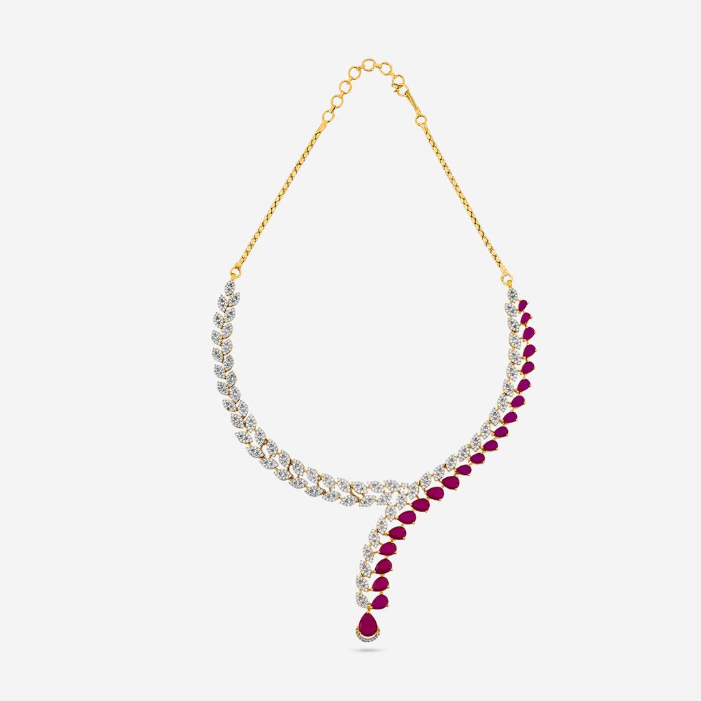 Ruby Rhodium-Gold - Plated Party Wear Zircon Necklace - 454020 : 454020