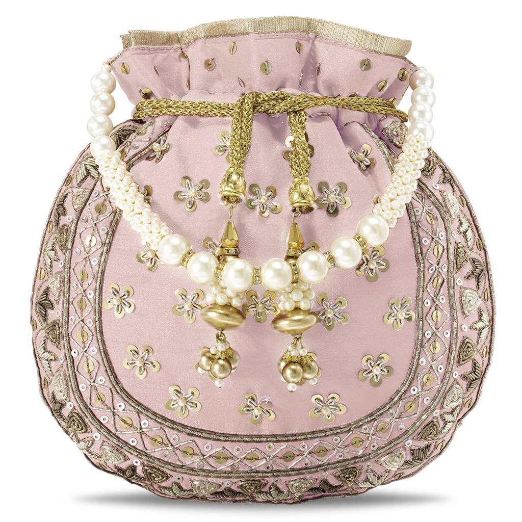 Potli Bags For Women Evening Bag Clutch Ethnic Bride Purse With Drawstring (P54Crm) : P54PK