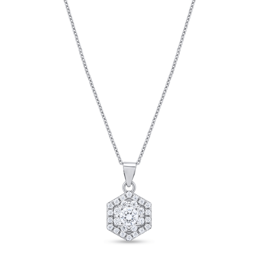 Nipura Fashions Hexagon Zircon 925 Sterling Silver Pendant Set