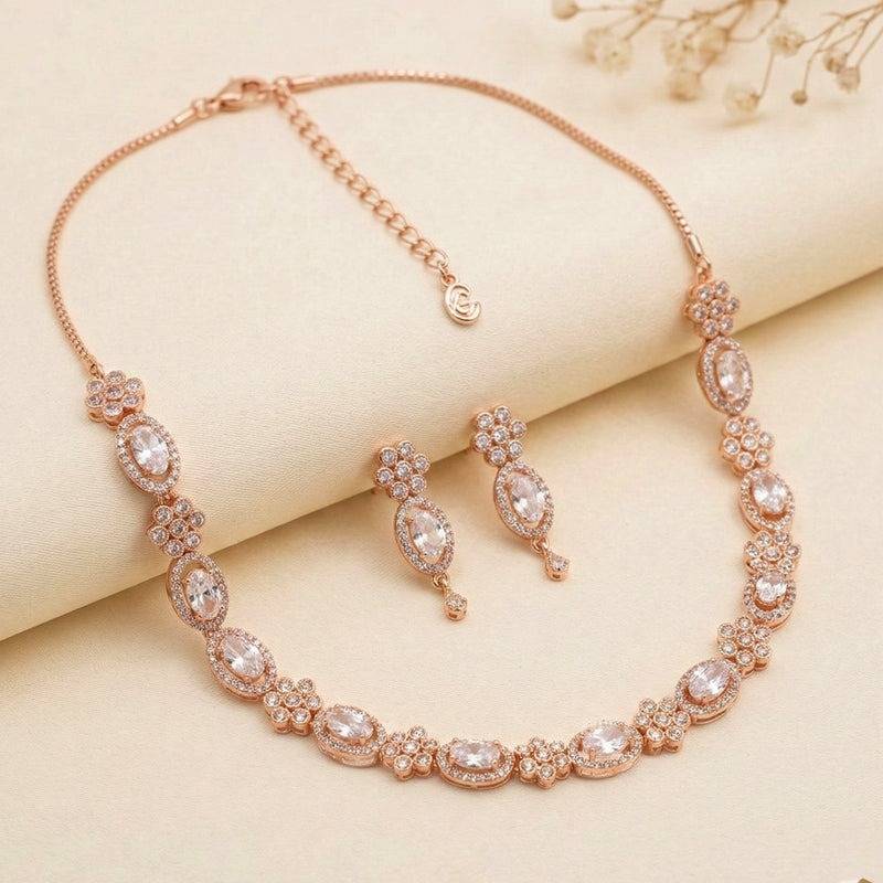 Dazzling Cz Leaf Motif Necklace Set | Festive Ready : AD-884-RGWENKER
