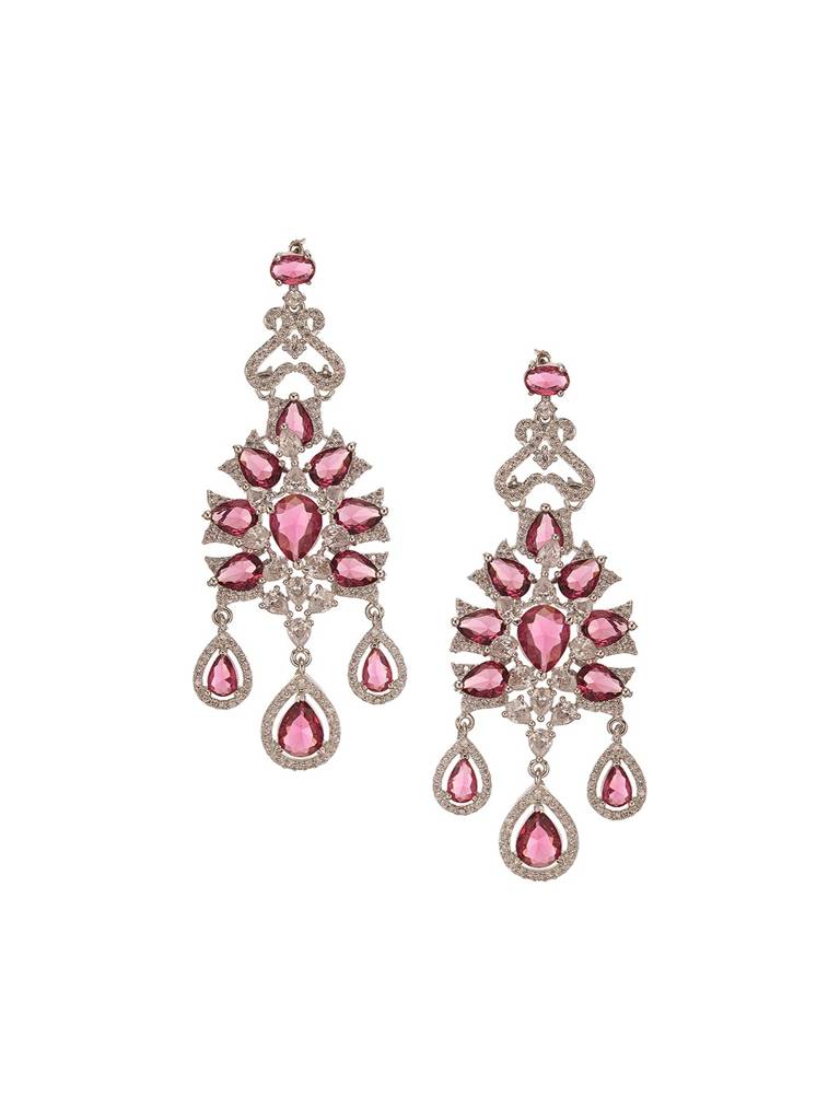 Silver Toned Chandelier Teardrop Statement Cocktail Earrings : SJER2986
