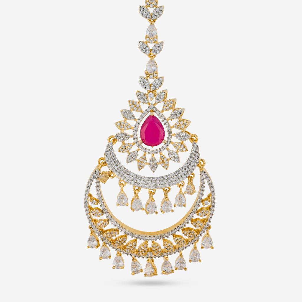 Ruby Rodium-Gold - Plated Bridesmaid Zircon Tikka - 457846 : 457846