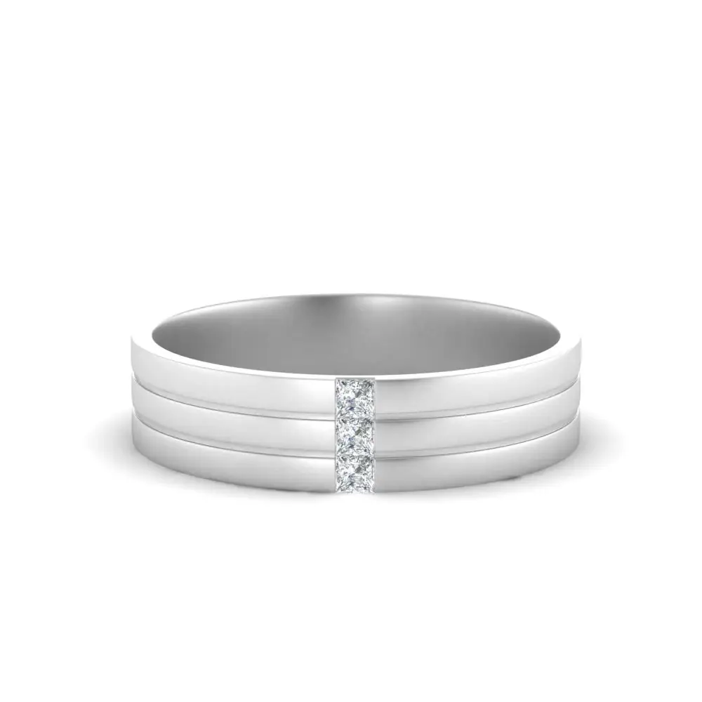 Three Stone Princess Cut Diamond Wedding Men'S Band | Matte Finish Channel Setting : RCC0003-YE-Silver925-LabD-9