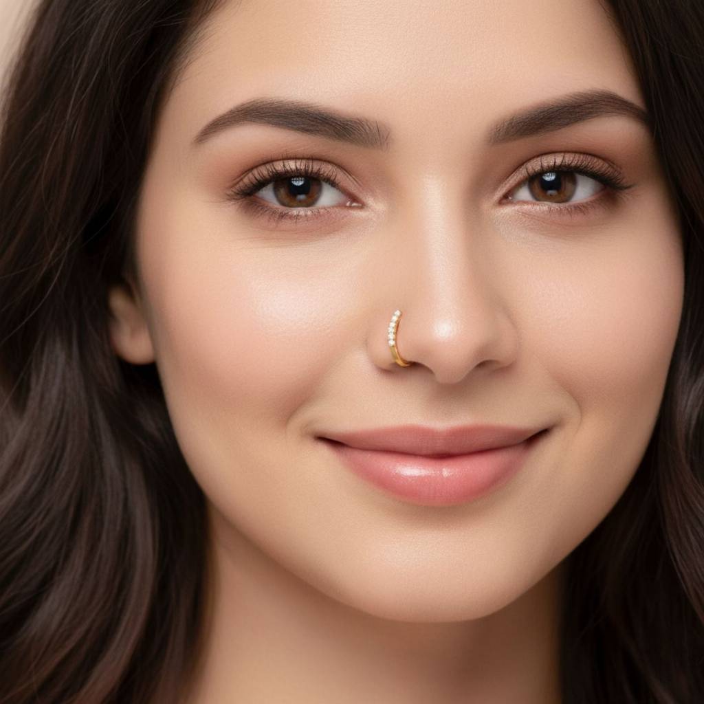 White Cz Vertical Line Nose Pin 925 Sterling Silver Gold Plated : NP-00103