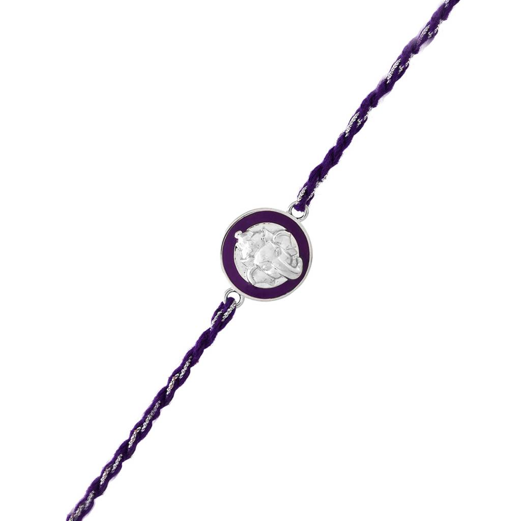 Sterling Silver Purple Ganesha Thread Rakhi For Your Dear Brother : 8905124531442
