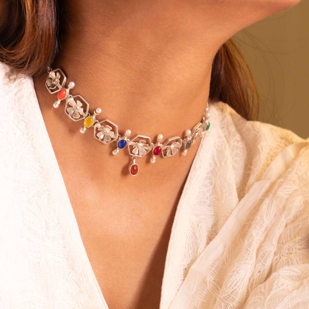 Moh Navratan Floral Necklace Set : SNS1326